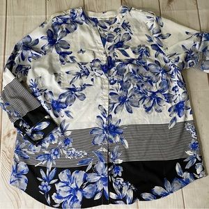 - Calvin Klein Floral Stripe Button Down Tunic Top